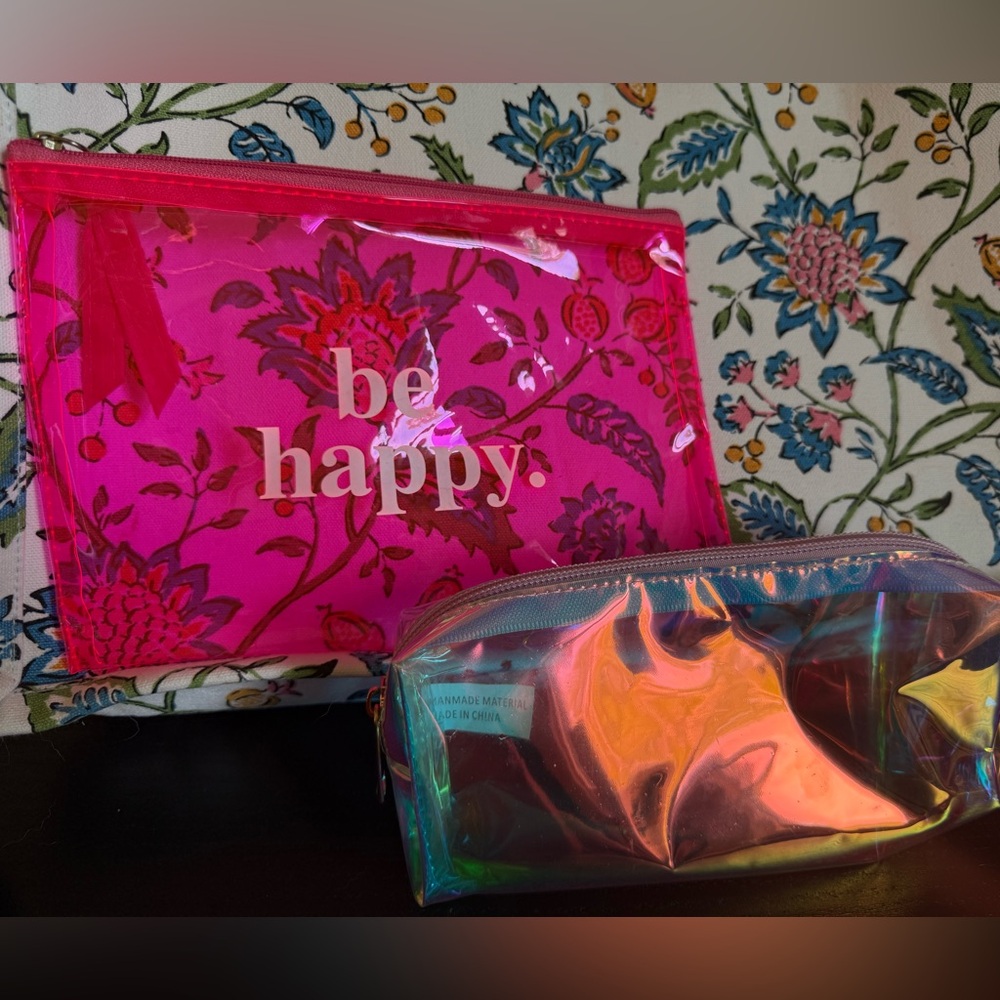 Vibrant Pink and Iridescent Cosmetic Bag Duo